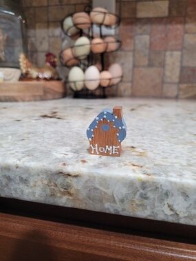 Wooden HOME Trinket with Blue Polka-Dot Heart